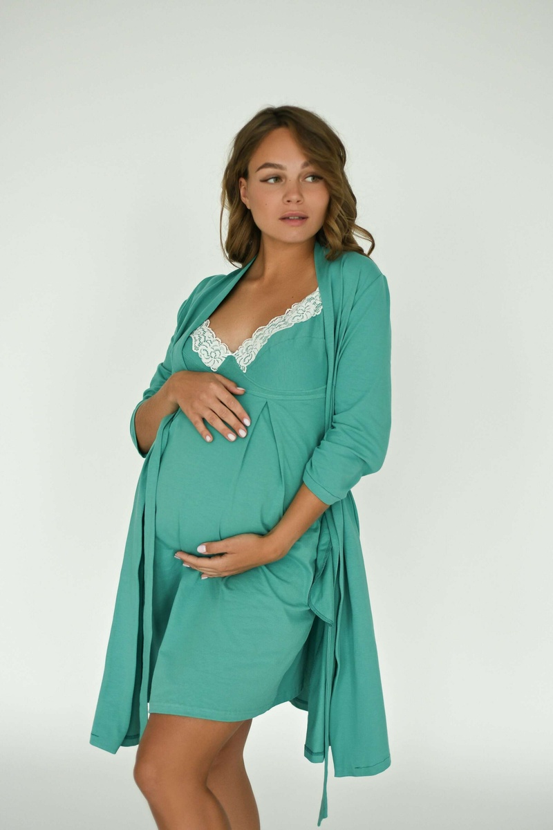 Ночнушки для кормления Ночная рубашка для беременных и кормящих мам Mint Морская волна, Мамин дом