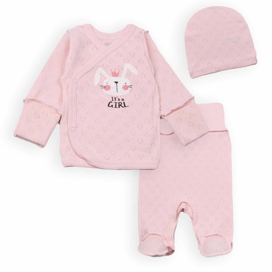 Комплекты Комплект для новорожденных 3 предмета It's a girl (распашенка, ползунки, шапочка), розовый, ТМ Фламинго