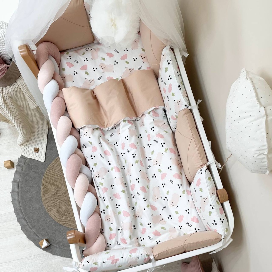 Постелька Комплект постельного белья в кроватку Happy night Овечки, пудра, 6 элементов, Маленькая Соня