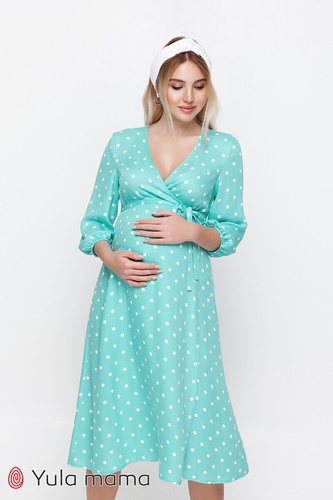 Сукня для вагітних і годуючих мам NICOLETTE, аквамарин з молочним горошком, Юла мама
