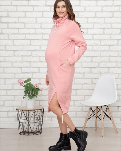 Платье худи для беременных и кормящих, пудра, Dizhimama, Пудра, 42