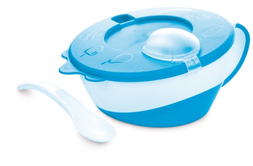 Посуда для детей Тарелка-миска с удобной ручкой, крышкой и ложкой, синяя, Canpol babies