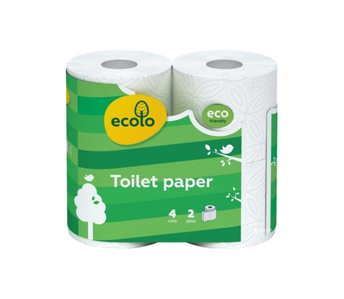 Туалетний папір 150 відривів 2 шари 4 рулони Білий, Ecolo