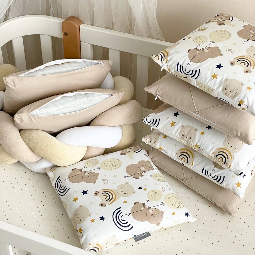 Постелька Комплект постельного белья в кроватку Happy night Мишка с шариками, бежевый, 6 элементов, Маленькая Соня