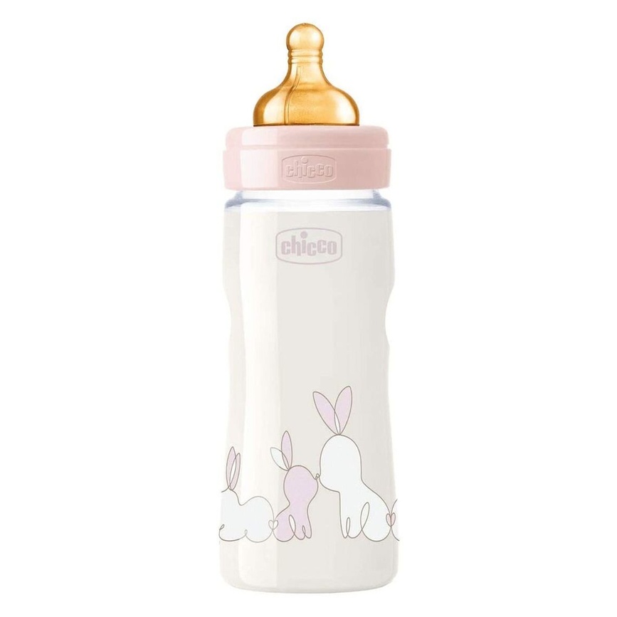 Бутылочки Бутылочка для кормления пластиковая ORIGINAL TOUCH с латексной соской 4м+ 330 мл, розовая, Chicco