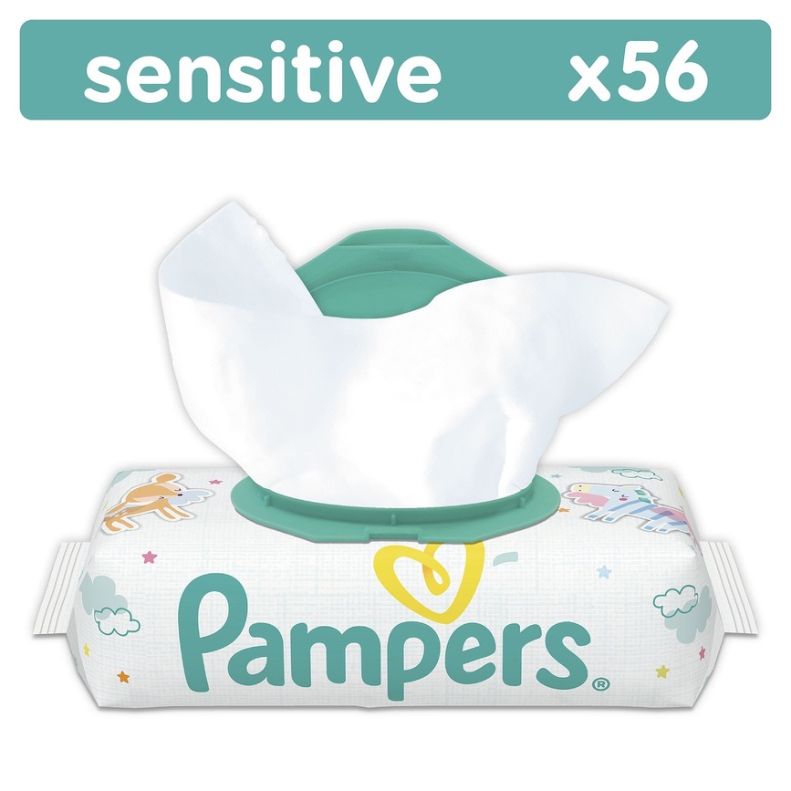 Дитячі вологі серветки Дитячі вологі серветки New Baby Sensitive, 56 шт, Pampers