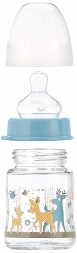 Пляшечки Скляна пляшка 120 мл. з широкою горловиною та соскою з широкою шийкою, сстема Actiflex, M середній потік, Nip