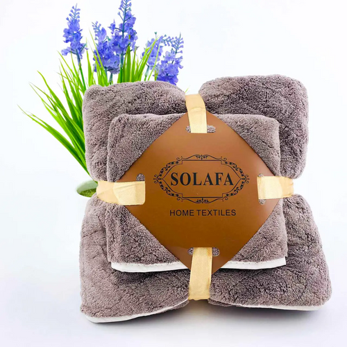 Полотенца Комплект полотенец (микрофибра) Solafa, серо-коричневый, 2 шт, Home Textiles