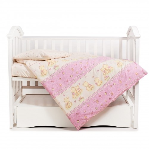 Постелька Сменная постель Comfort 3051-C-016, Мишки со звездами, 3 элемента, розовая, ТМ Твинс