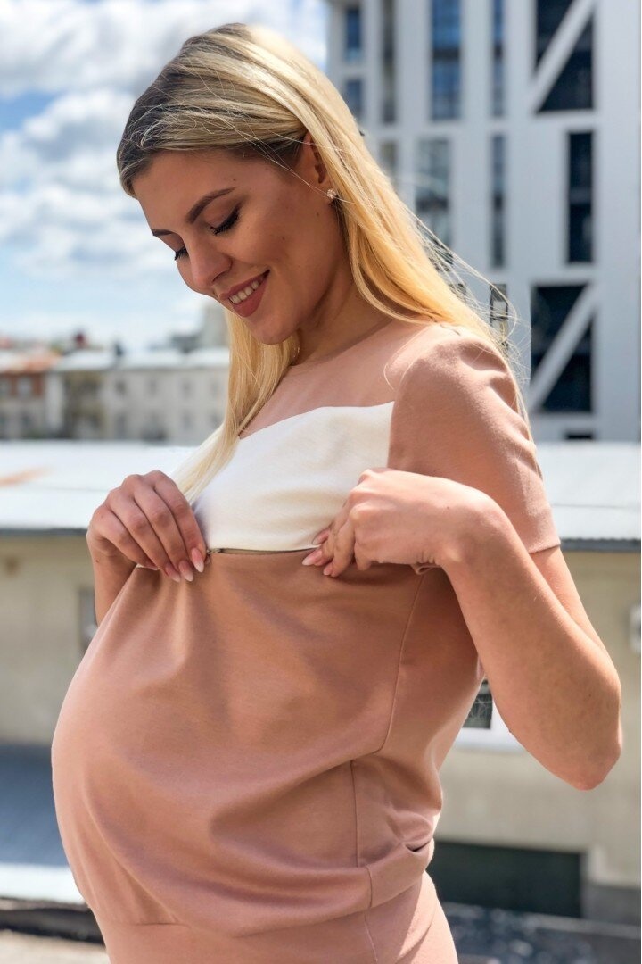 Спортивные костюмы Спортивний костюм для беременных и кормящих мам (футболка и шорты), карамельный, ТМ Dianora