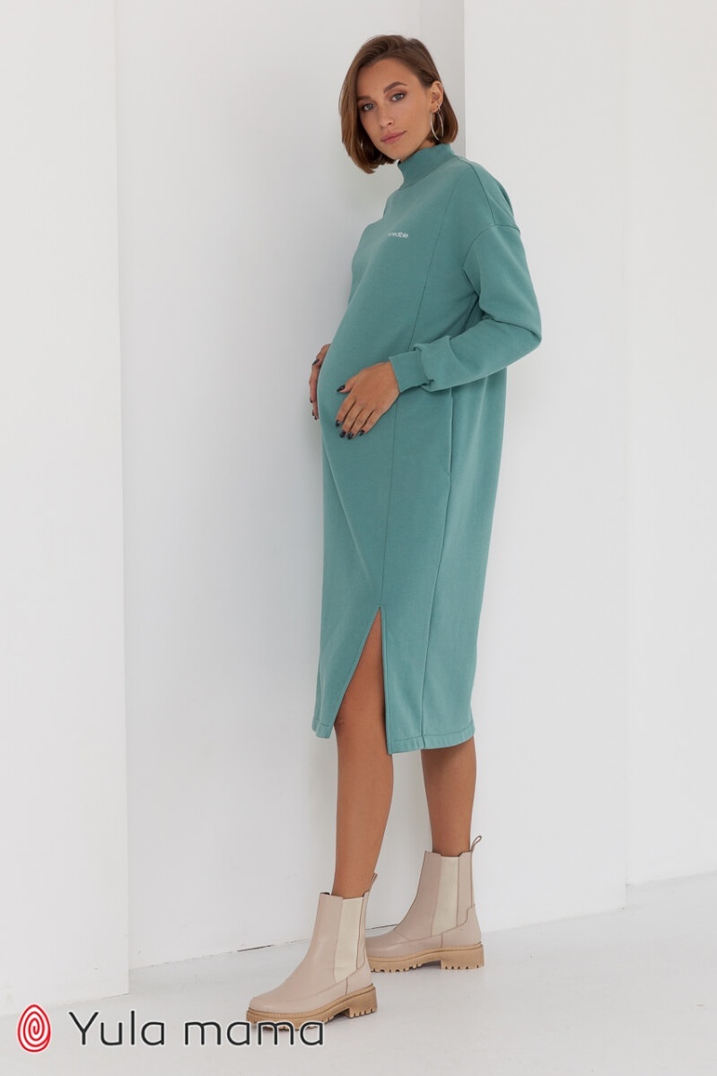 Платье для беременных и кормящих мам с начесом MAISIE WARM, полынь, Юла мама, Оливковый, S