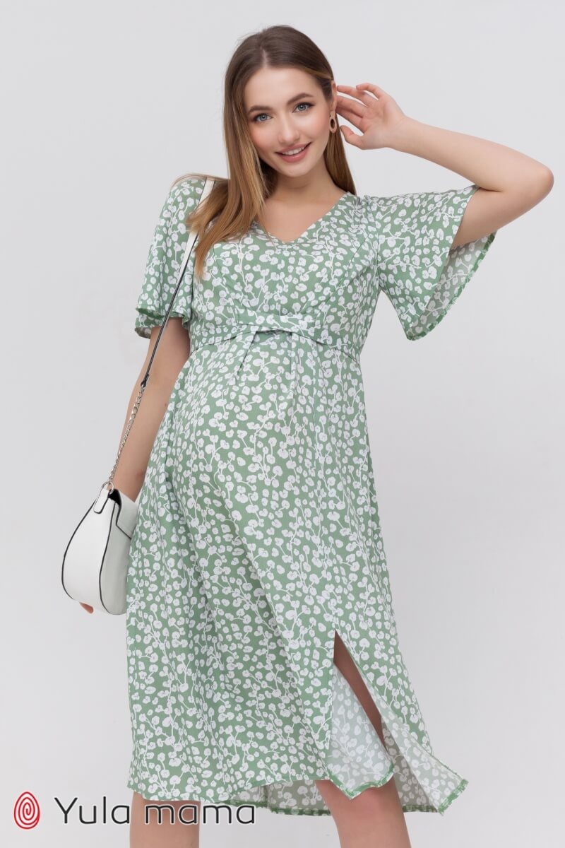 Платье для беременных и кормящих мам VANESSA зеленый, Юла мама, Зеленый, S