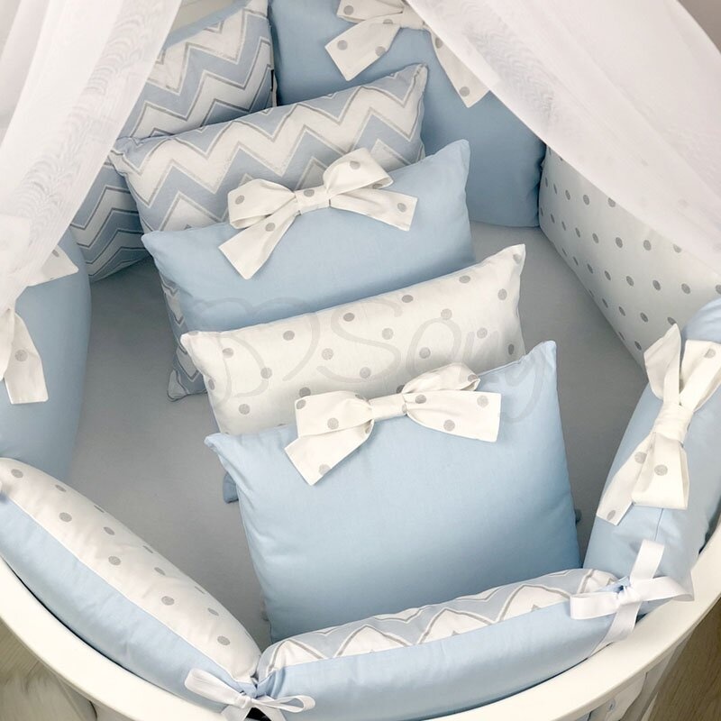 Постільна білизна Комплект дитячої постільної білизни Shine ЗігЗаг в кругле ліжечко, 6 елементів, блакитний, Маленькая Соня