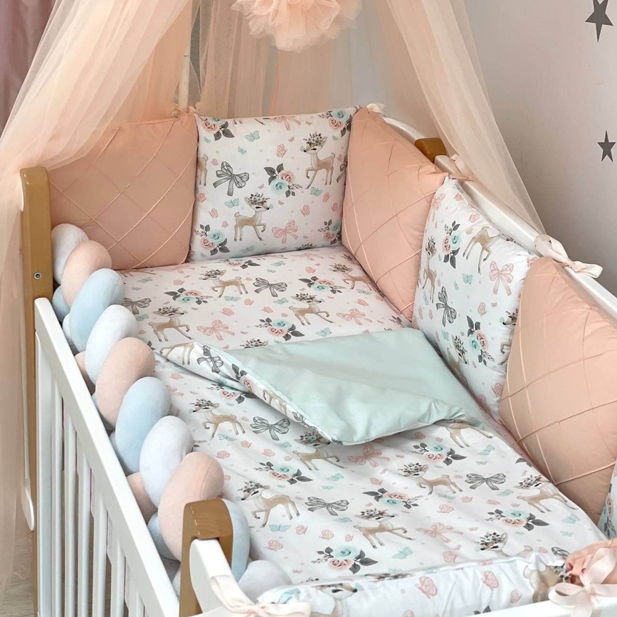 Постелька Комплект постельного белья в кроватку Happy night Bamby с бабочками, 6 элементов, Маленькая Соня