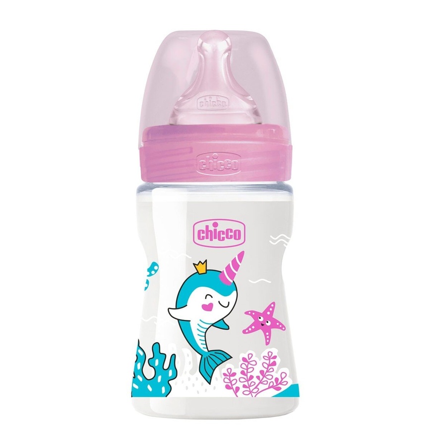 Бутылочки Бутылочка для кормления пластиковая Well-Being Physio Colors с силиконовой соской 0 мес+ 150 мл, Chicco