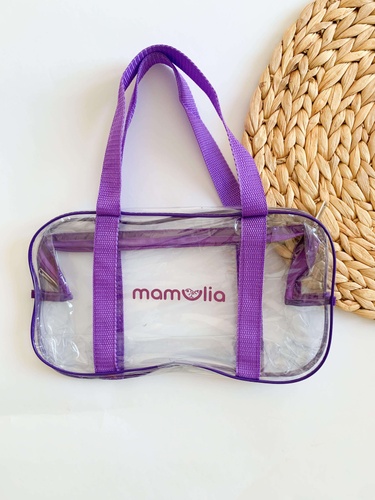 Удобные прозрачные сумки в роддом Прозрачная сумочка в роддом для малыша, фиолетовая, Mamapack.