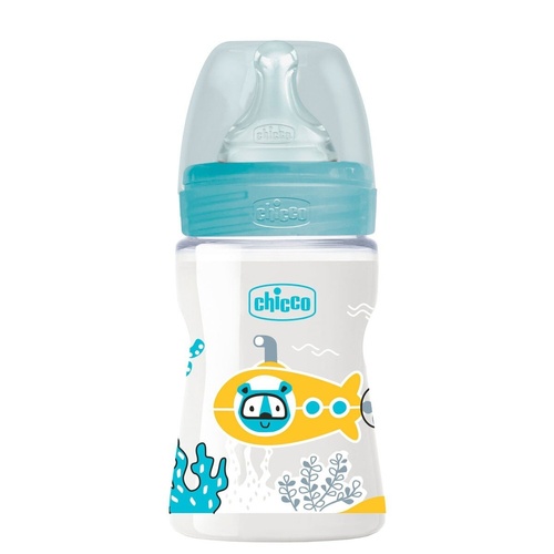 Бутылочки Бутылочка для кормления пластиковая Well-Being Physio Colors с силиконовой соской 0 мес+ 150 мл, Chicco