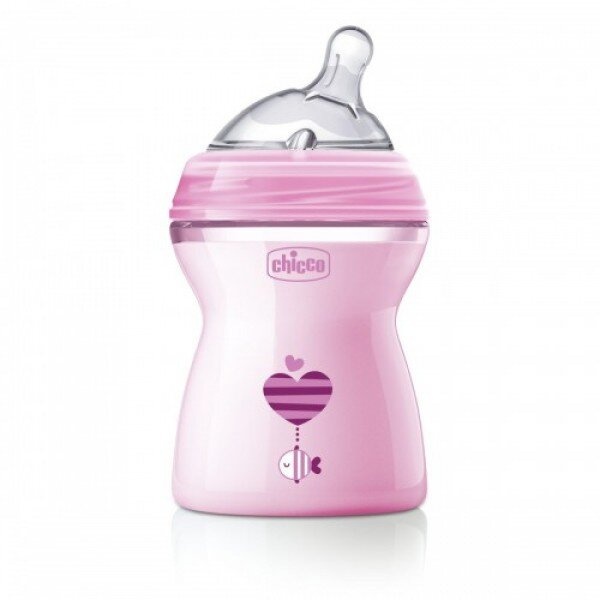 Пляшечки Пляшка Natural Feeling пластикова 250 мл, силіконова соска 2міс. + (Середній потік), рожева, Chicco