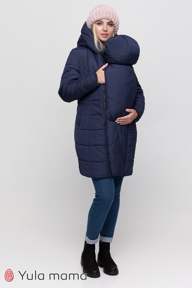 Зимове слінго-пальто 3 в 1 для вагітних з двома вставками ABIGAIL, темно-синій, Юла мама, Темно синий, S
