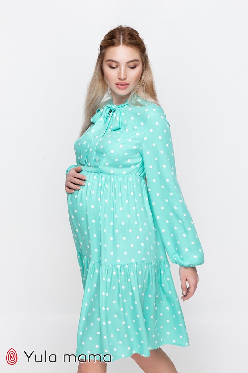 Сукня для вагітних і годуючих мам TEYANA, аквамарин з молочним горошком, Юла мама