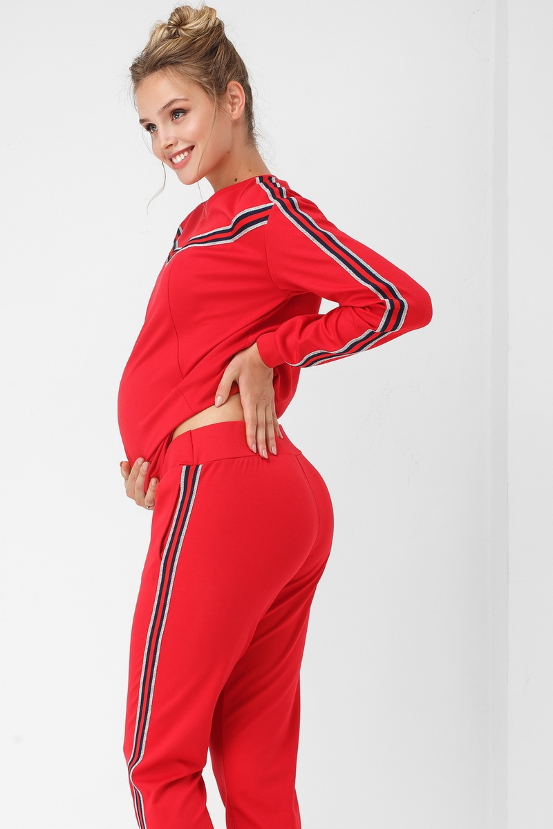 Брюки для беременных и кормящих мам Трикотажные брюки с низкой посадкой, красный трикотаж, ТМ Dianora