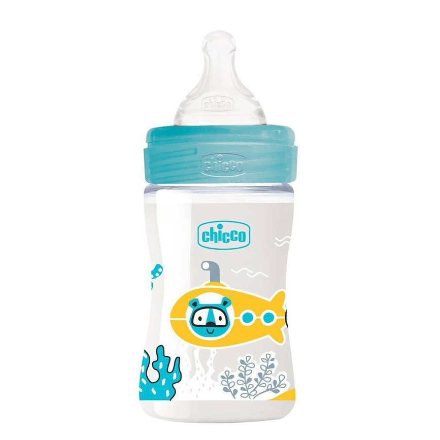 Пляшечки Пляшка для годування пластикова Well-Being Physio Colors з силіконовою соскою 0 міс+ 150 мл, Chicco