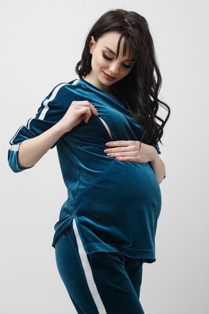 Спортивные костюмы Спортивний костюм для беременности и кормления велюровый, морская волна, ТМ Dianora