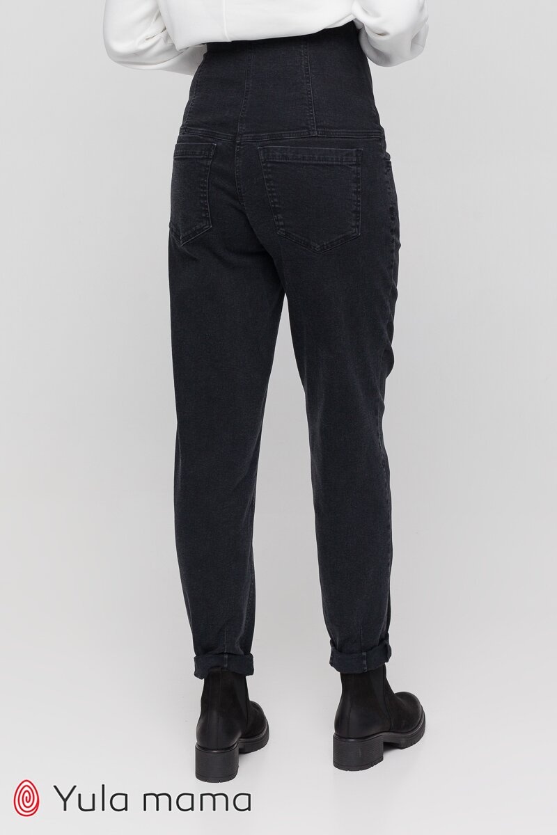 Джинси Джинси для вагітних Mom Jeans з високою спинкою FLORENCE, темно-сірий з потертостями, чорна варка, Юла Мама
