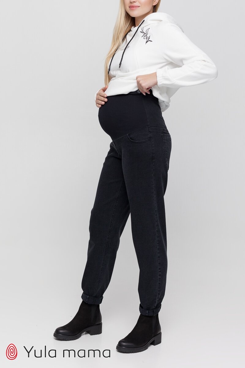 Джинсы Джинсы для беременных Mom Jeans с высокой спинкой FLORENCE, темно-серый с потертостями, Юла Мама