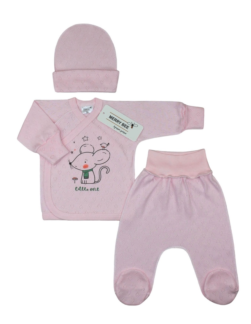 Комплекти Комплект для новонароджених Little one 3 предмета (льоля, повзунки, шапочка), рожевий, Merry Bee