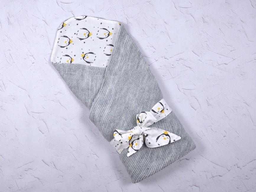 Конверт-плед для новорожденных летний Belle Пингвины, серый, MagBaby