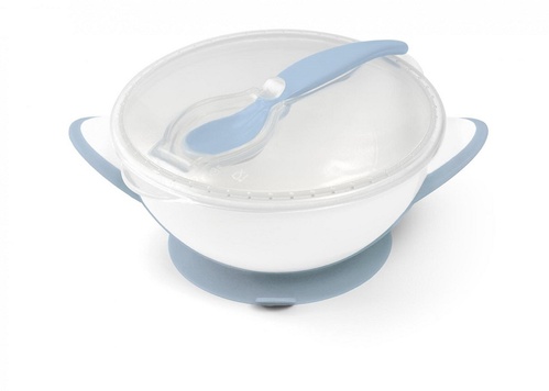 Посуд для дітей Мисочка з присоскою та ложечкою (Пастельно блакитний) BabyOno