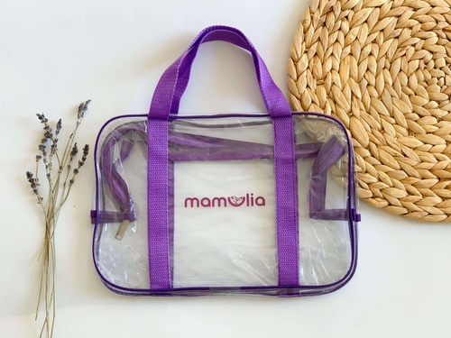 Удобные прозрачные сумки в роддом Прозрачная сумочка в роддом для мамы, фиолетовая, размер М, Mamapack.