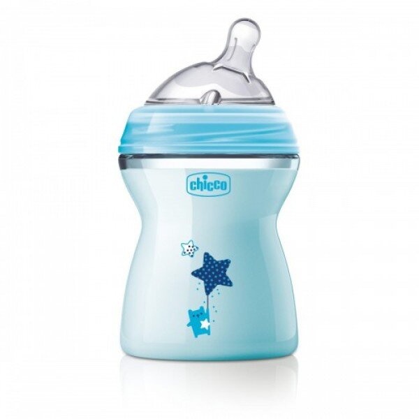 Бутылочки Бутылочка Natural Feeling пластиковая 250 мл, силиконовая соска 2мес.+ (средний поток), голубой, Chicco