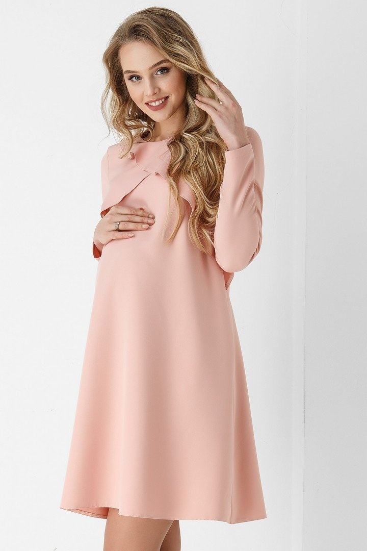 Платье для беременных и кормящих мам с воланом, пудровое, ТМ Dianora, Розовый, S