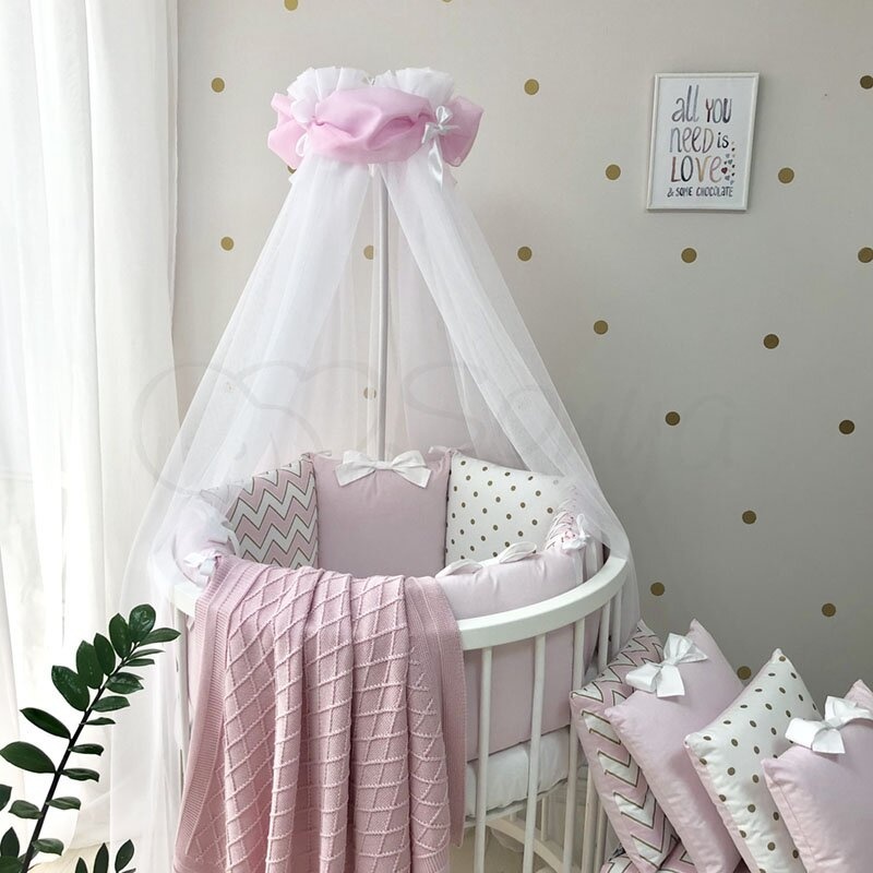 Постелька Комплект детского постельного белья Shine ЗигЗаг, в круглую кроватку, 6 элементов, розовый, Маленькая Соня