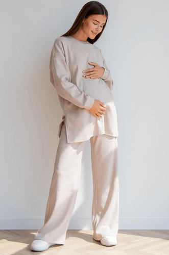 Штаны Трикотажный костюм: джемпер и штаны палаццо для беременных, 4420153-4, Бежевый, To be