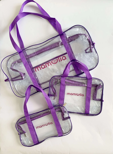 Удобные прозрачные сумки в роддом Удобные прозрачные сумки в роддом, фиолетовые, Mamapack (3 шт)