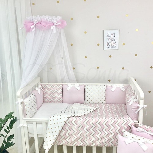 Постільна білизна Комплект дитячої постільної білизни Shine ЗігЗаг в стандартне ліжечко, 6 елементів, рожевий, Маленькая Соня