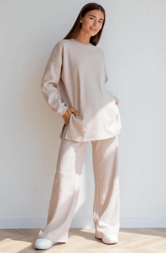 Штани Трикотажний костюм: джемпер та штани палаццо для вагітних, 4420153-4, Бежевий, To be