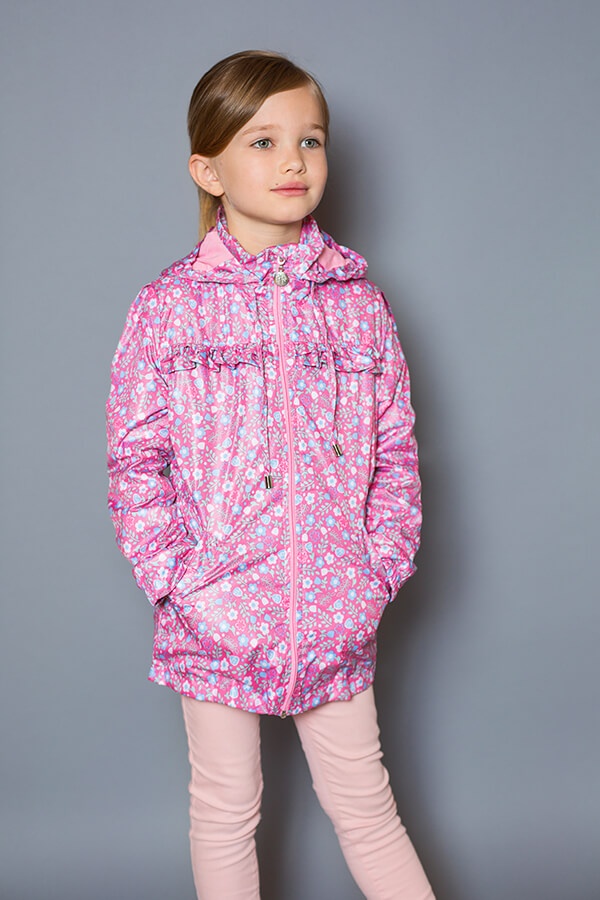 Куртки и пальто Куртка-ветровка детская для девочки Цветочки, розовая, Модный карапуз