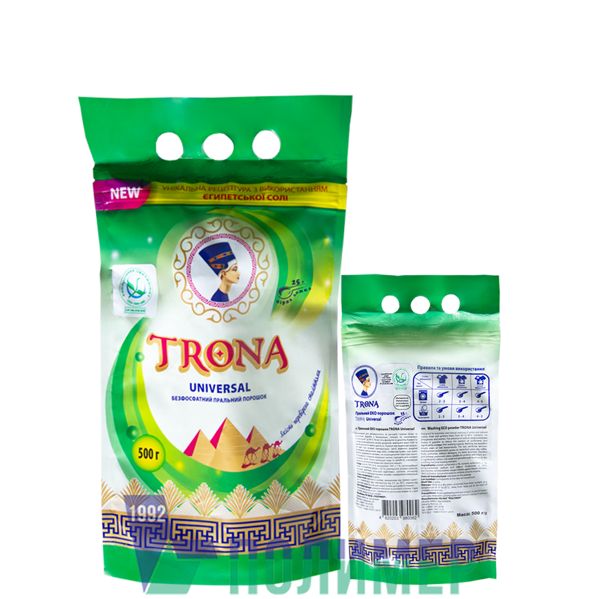 Органічна побутова хімія Безфосфатний пральний порошок Universal 0,5 кг, Trona