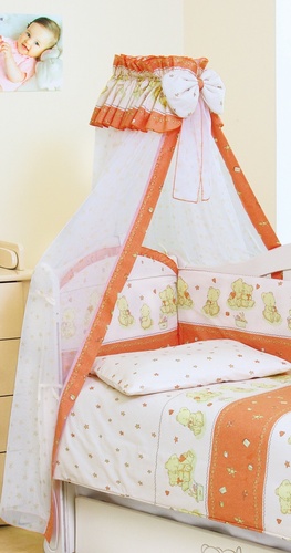 Аксесуари Балдахін для дитячого ліжечка Сomfort Ведмедики з зірками C-118, теракотовий, ТМ Твінс