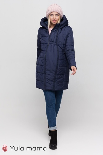 Зимнее пальто 2 в 1 для беременных со вставкой для животика ABIGAIL, темно-синий, Юла мама, Темно синий, S