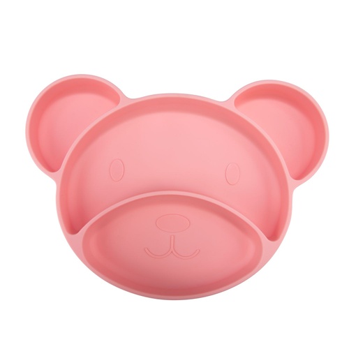 Посуда для детей Силиконовая тарелка с тремя секциями на присоске МИШКА розовая, Canpol babies