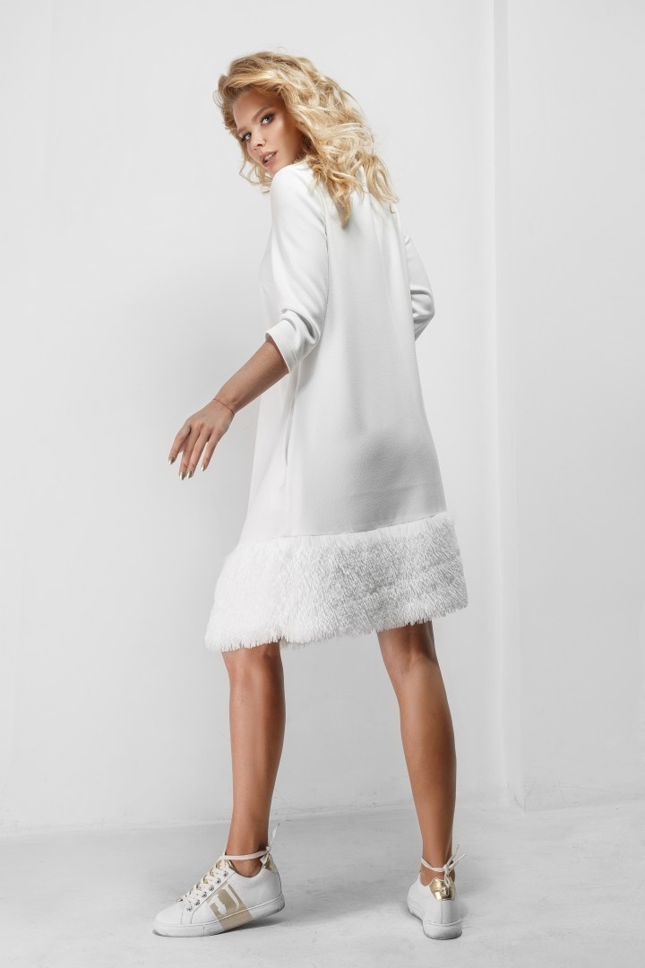 Платье для беременности меховой вставкой по низу белое, ТМ Dianora