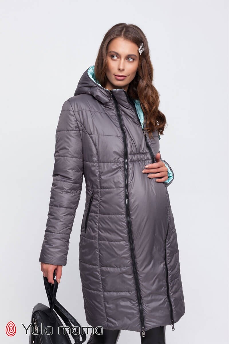 Двостороннє зимове пальто для вагітних Kristin, сірий зі світлою м'ятою, Юла мама, Сірий, S