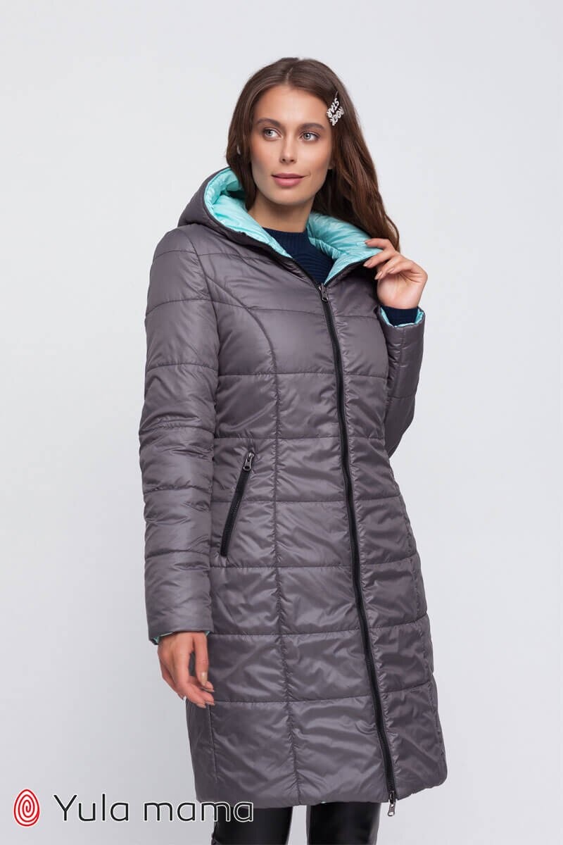 Двостороннє зимове пальто для вагітних Kristin, сірий зі світлою м'ятою, Юла мама, Сірий, S