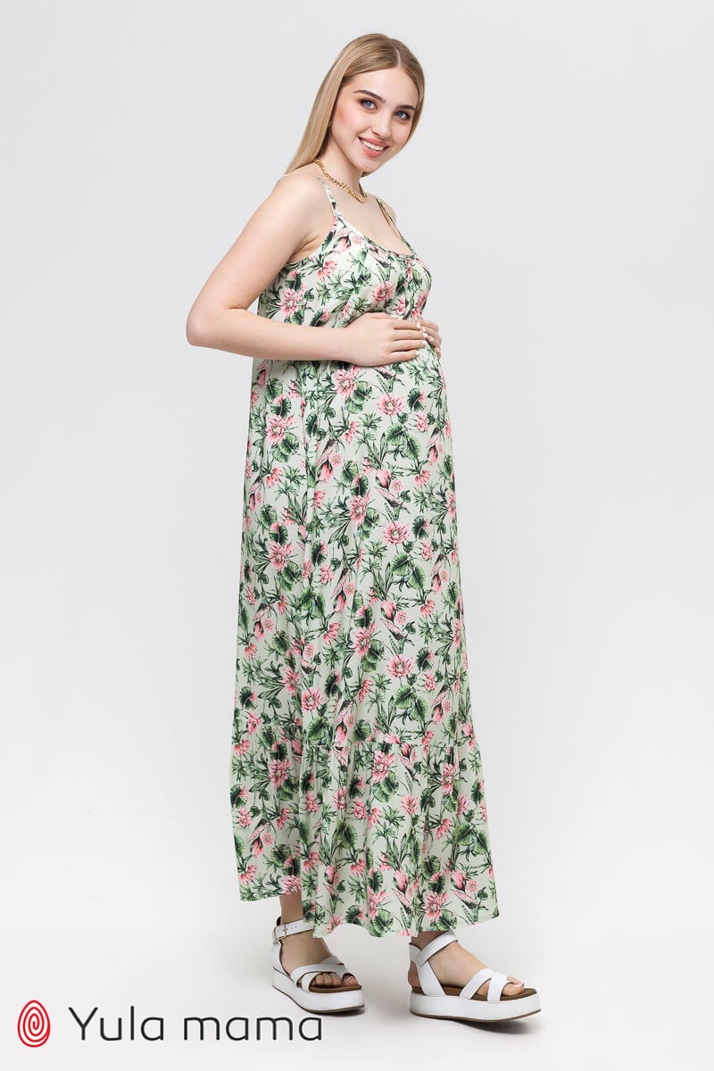 Сарафаны для беременных и кормящих Сарафан для беременных и кормящих SHEYLA, розовые лотосы на мятном фоне, Юла мама