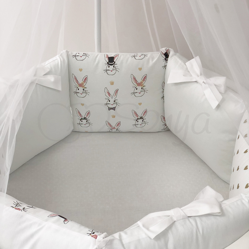 Постелька Комплект детского постельного белья Shine Алиса в круглую кроватку, 6 элементов, белый, Маленькая Соня